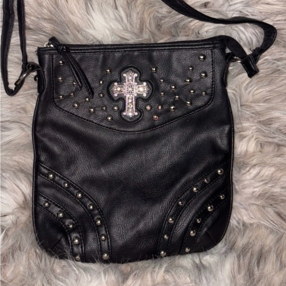 Y2k rhinestone crossbody black Cross#black#silver#studded#festive#fall2026